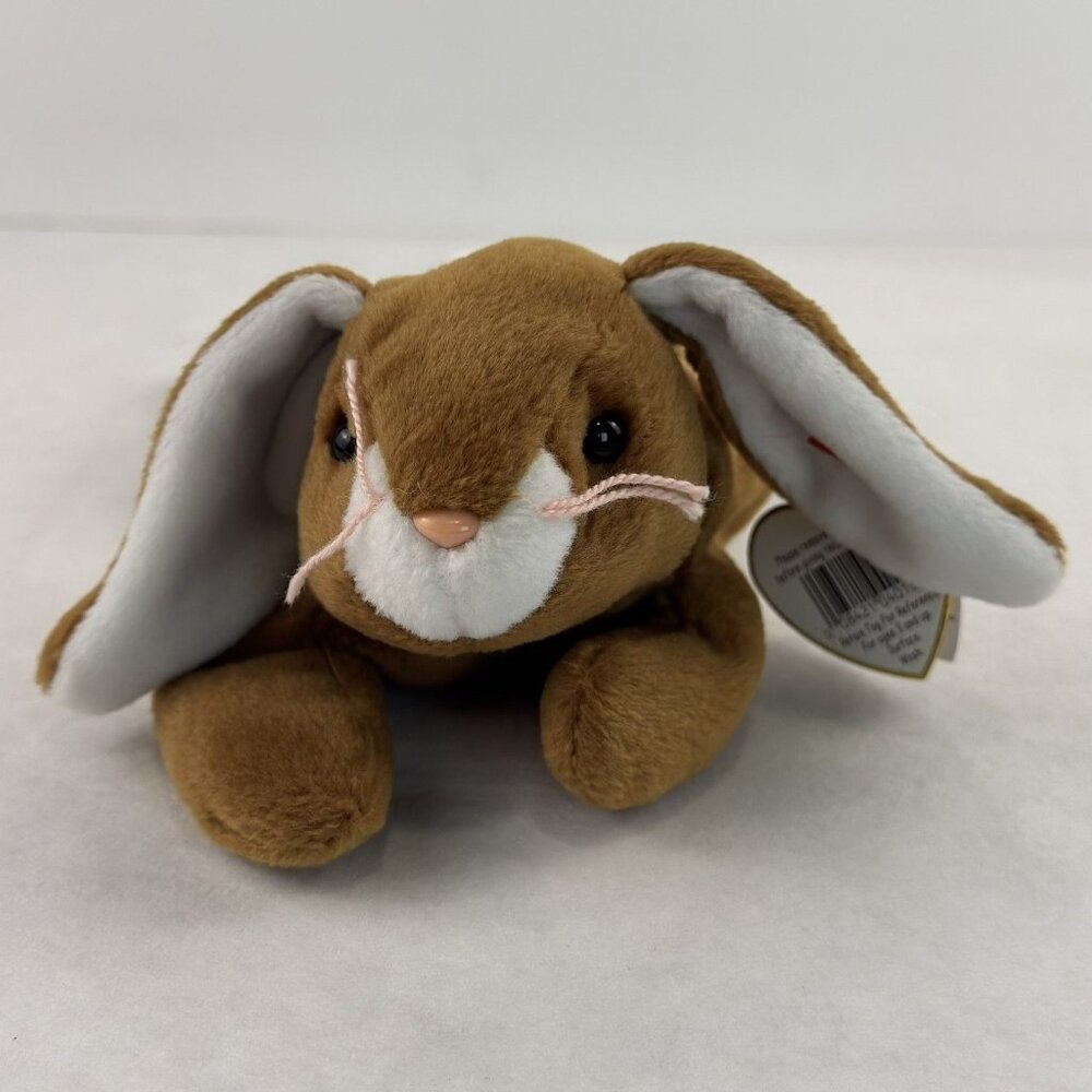 Vintage 1995 Ty Beanie Babies Ears The Bunny Plush Brown White DOB Apr 18 Rabbit